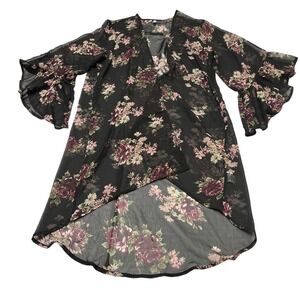Live For Truth Kimono Womens 2X Black Sheer Floral Flare Sleeve Whimsigoth Fairy